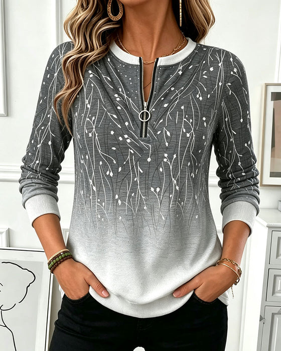 Sweatshirt Rundhalsad Dragkedja Ombre