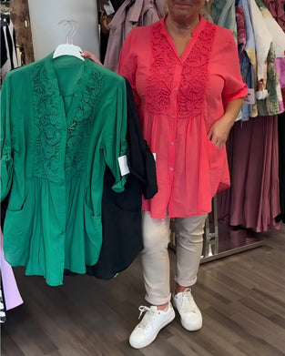 Blus Spets Lapptäcke Lång