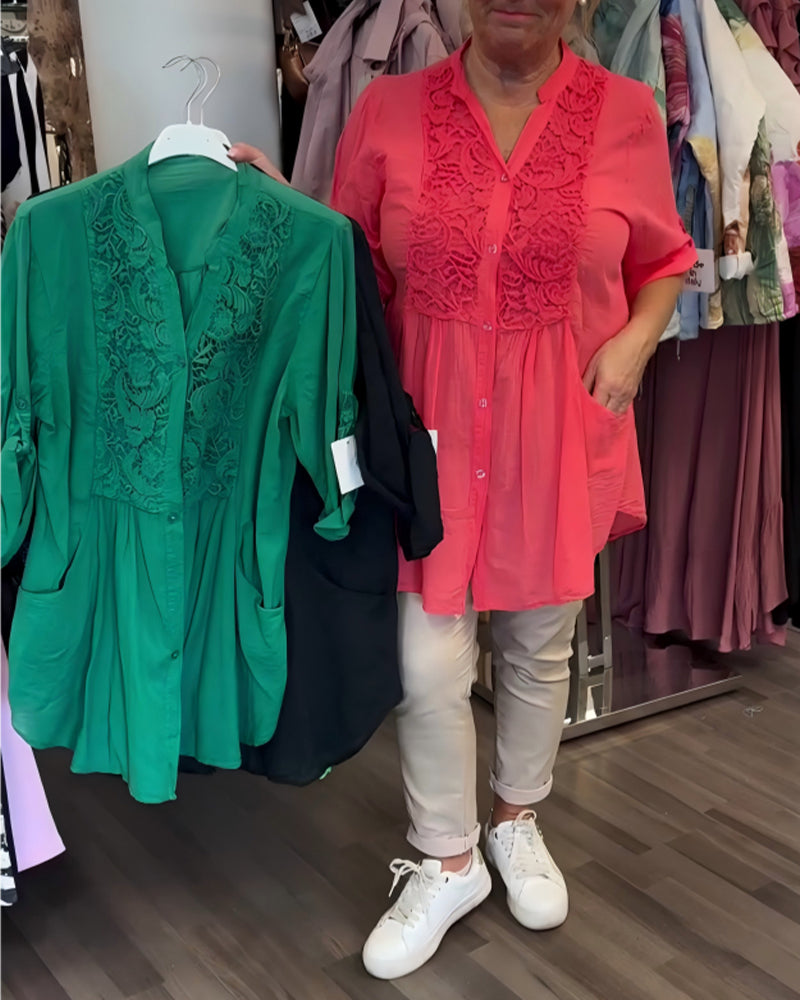 Blus Spets Lapptäcke Lång