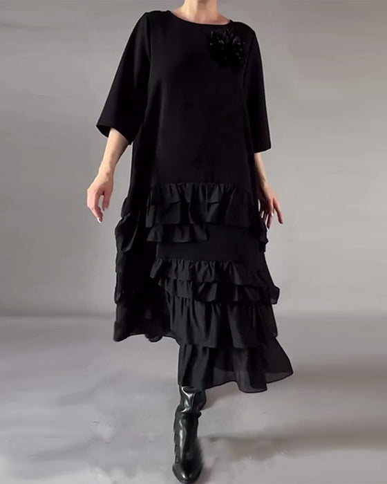 Klänning Med Rund Hals Och Dubbla Lager