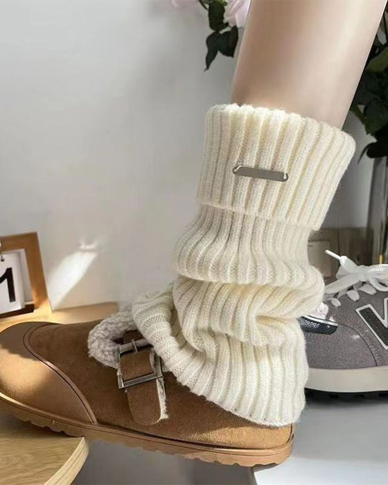 Damers Enkla Enfärgade Benvärmare Med Metallmärke, Minimalistiskt Dammode