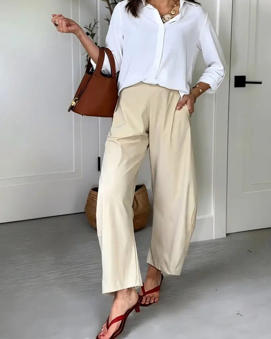 Pants Solid Färg Hängande Ficka Kapade
