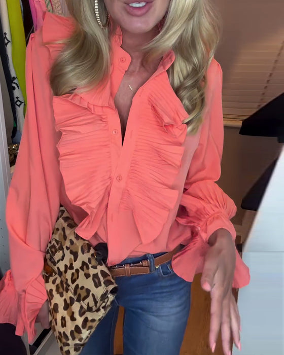 Patchwork volang enfärgad långärmad topp