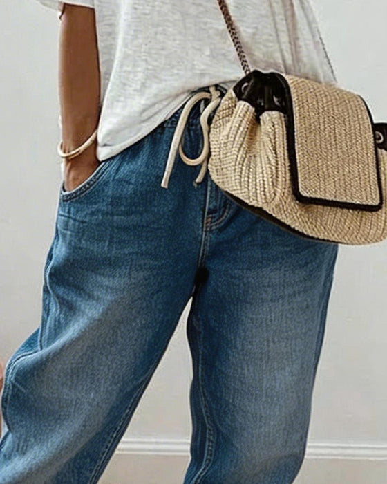 Jeans Casual Retro Nedslitna