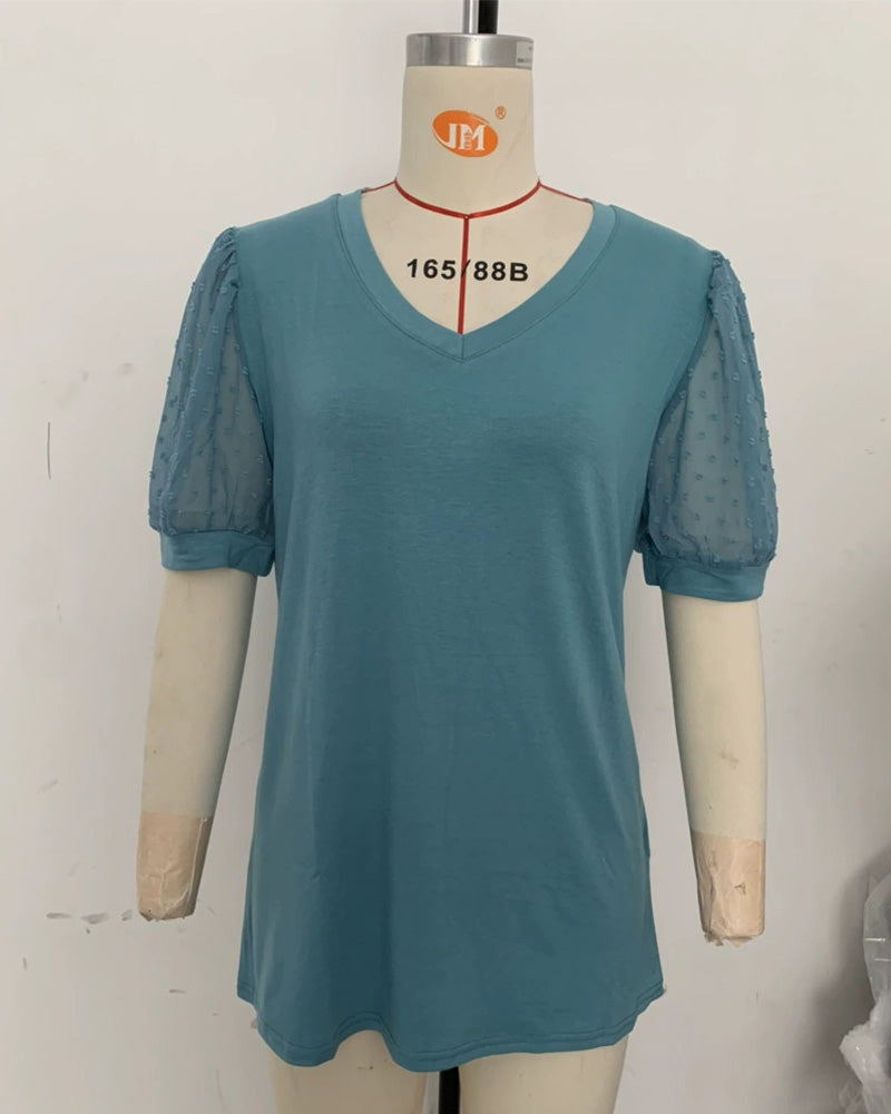 Blus Enfärgad Mesh Puffärm