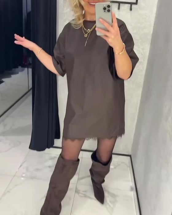 Klänning Enfärgad Lapptäcks Kortärmad