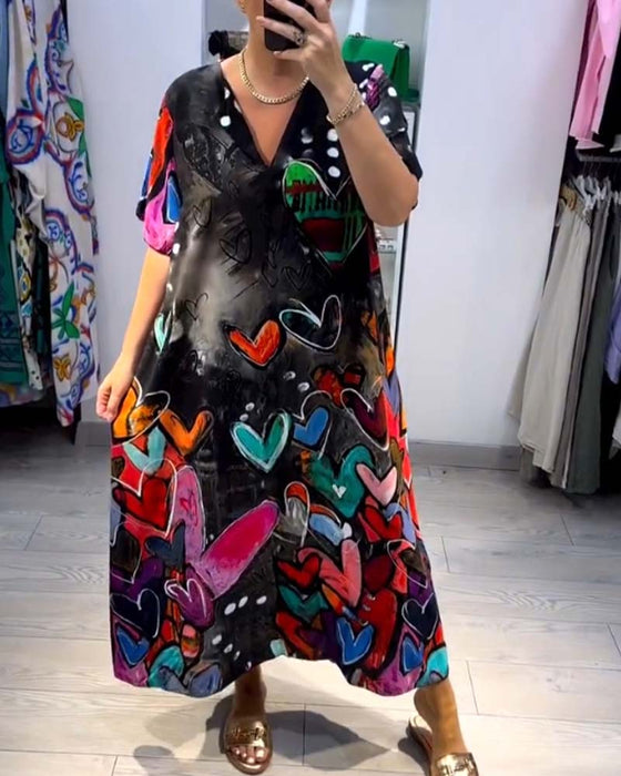 V-ringad love casual klänning med tryck