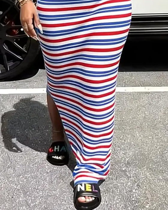 Klänning Randig Slim Fit Bodycon Lång