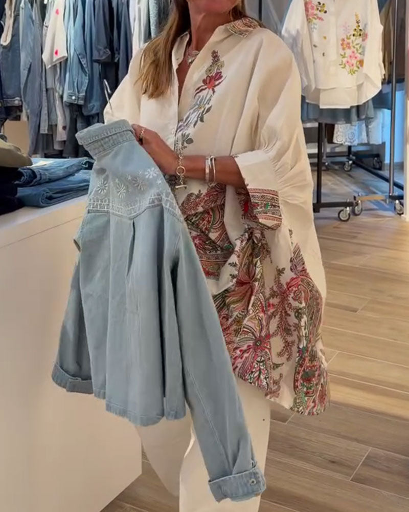 Skjorta Med Lös Passform I Etnisk Stil Med Tryck