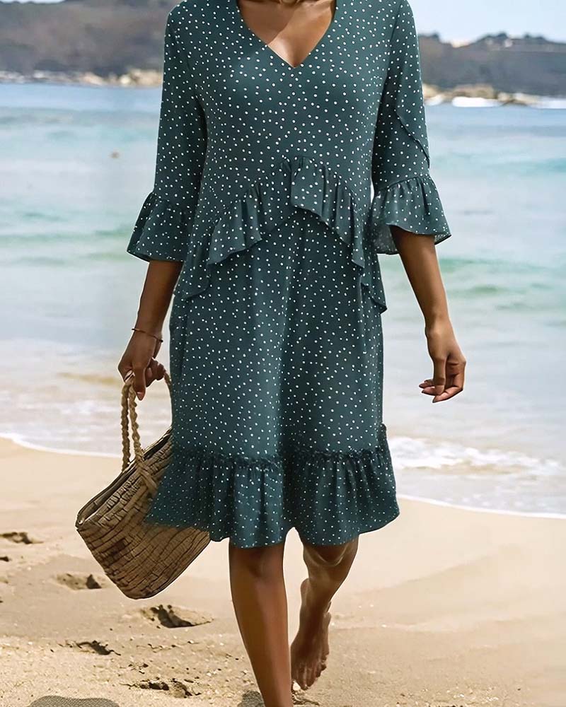 Klänning Prickig Volang