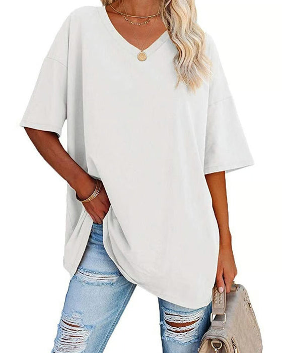 T-Shirt V-Hals Lös Casual Kort Ärm