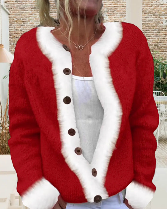 Färgkontrast Moderiktig Långärmad Cardigan
