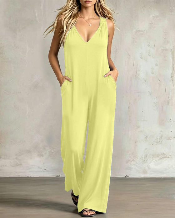 Avslappnad Jumpsuit V-Hals Ärmlös
