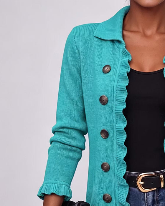 Cardigan Slag Ruffle Knapp