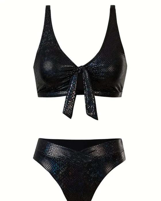 Bikini Ormmönster Bröstknut Höga Midja Triangel