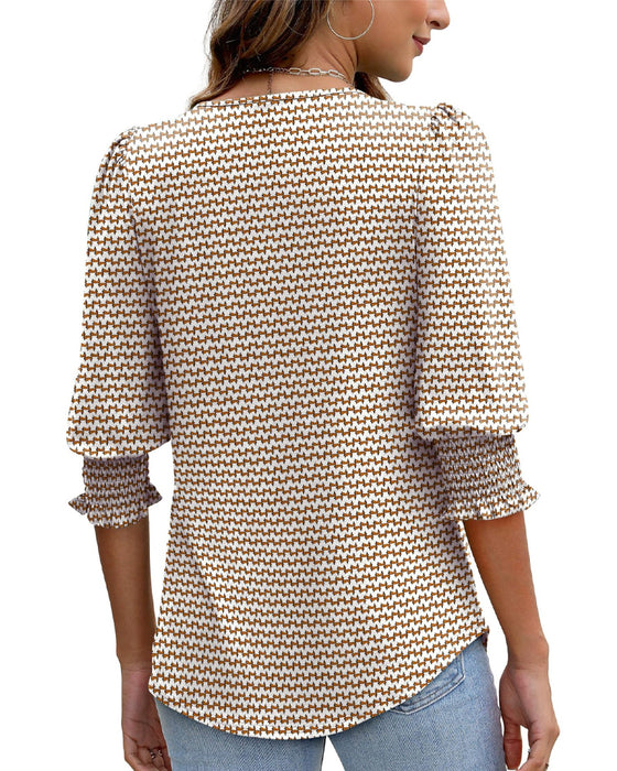 Blus Puffärm Tryckt