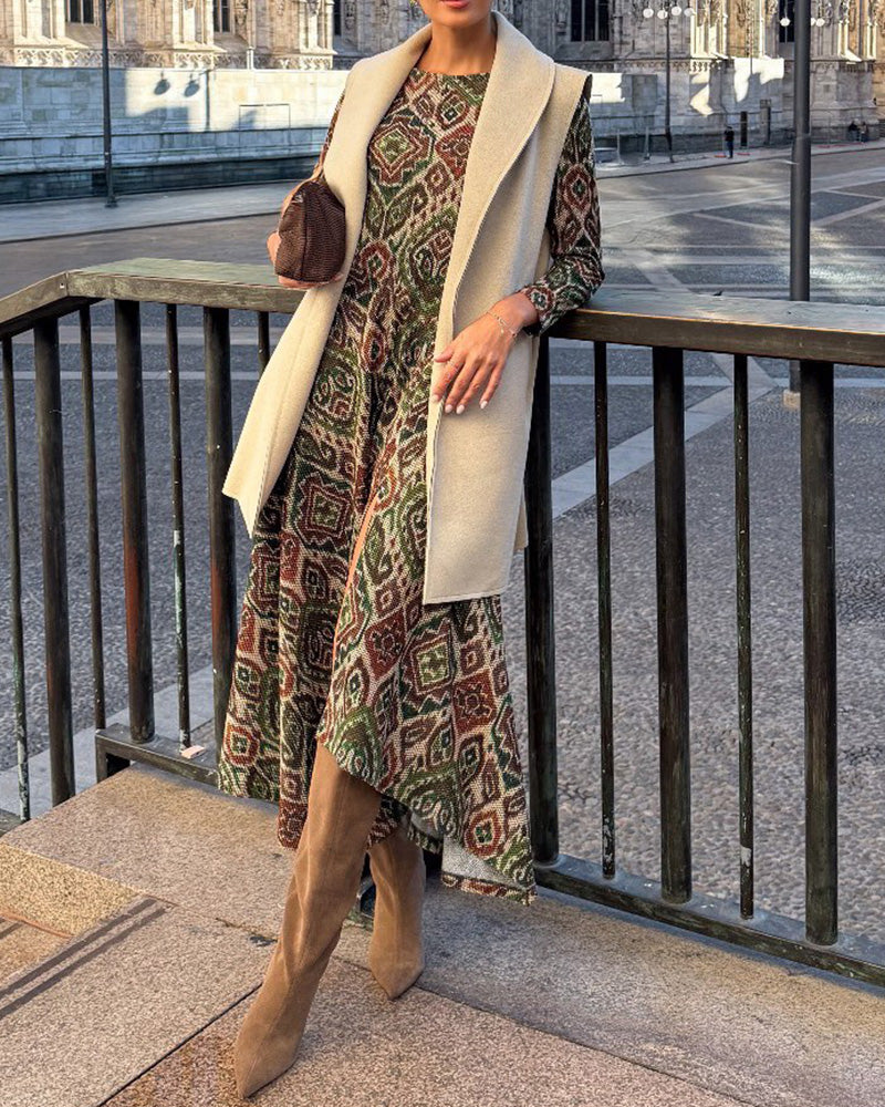 Klänning Moderiktig Retro Tryckt Slits