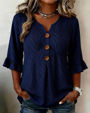 Blus Med Textur Och Volangkant