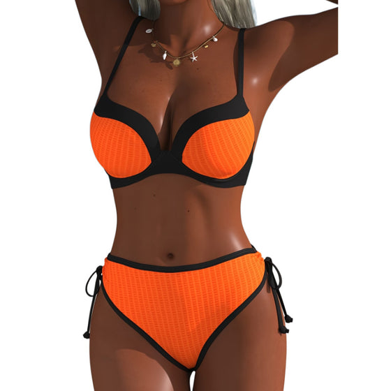 Bikini Kontrastfärg Push-Up Dragsko