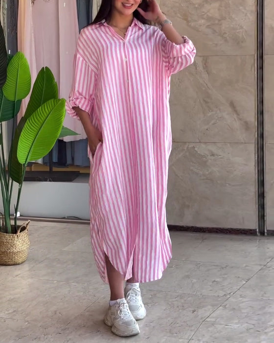 Klänning Löst Krage Randig