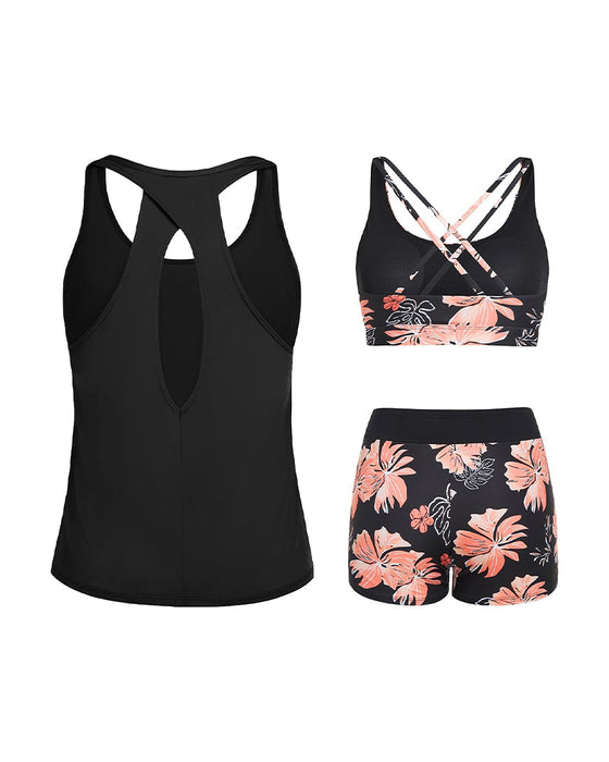 Tankini Blommig Tryck Tredelad