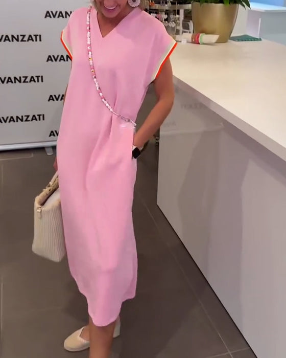 Klänning Lotusskärmar V-Ringning Avslappnad Slits