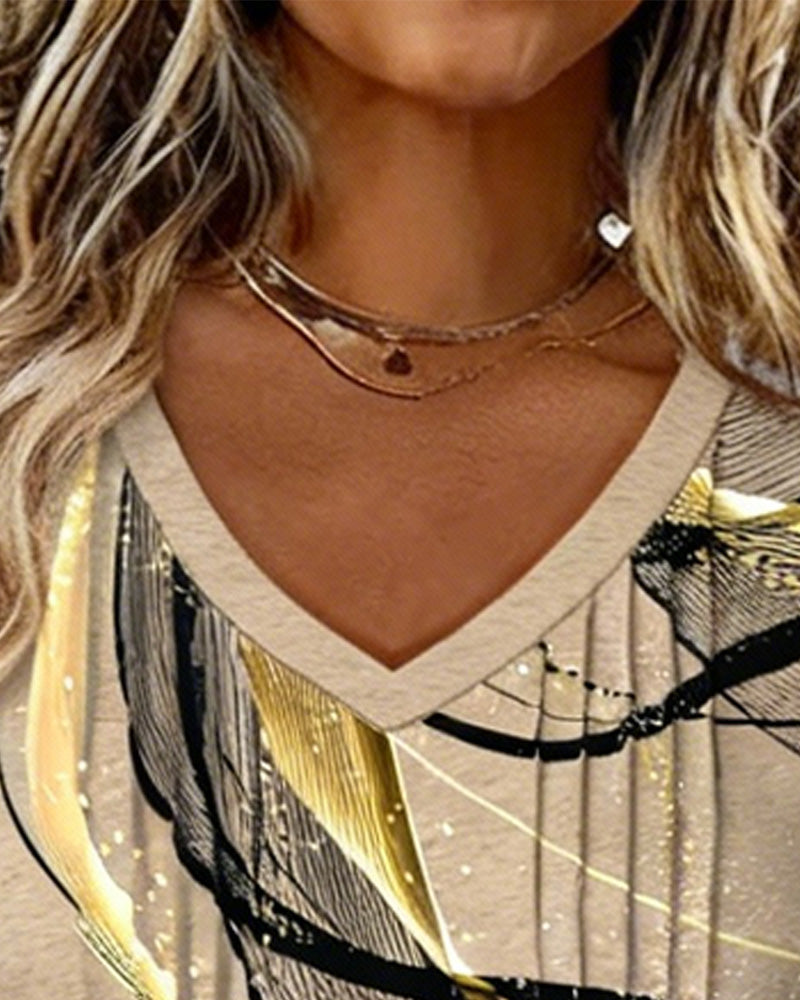 Topp V-Ringning Tryckt Armhåla Randig Långärmad