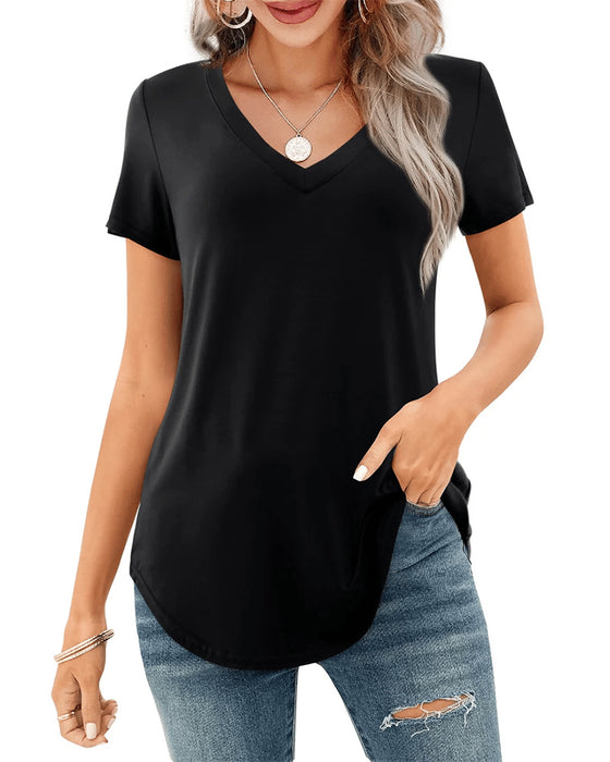 T-Shirt Oregelbunden V-Hals Casual