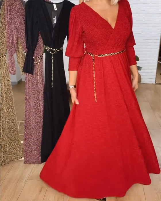 Stilfull Klänning I Enfärgad Med V-Ringning