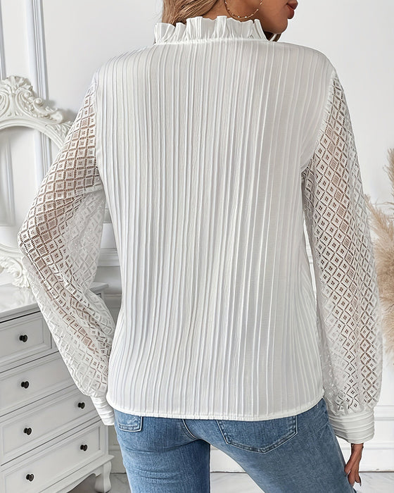 Blus Stilig V-Hals Urholkning Ruffle