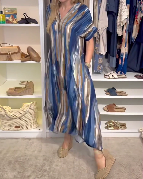 Klänning avslappnad lös v-ringad