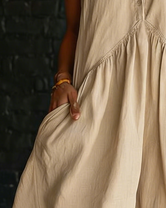 Klänning Ärmlös Skjortkrage Lång