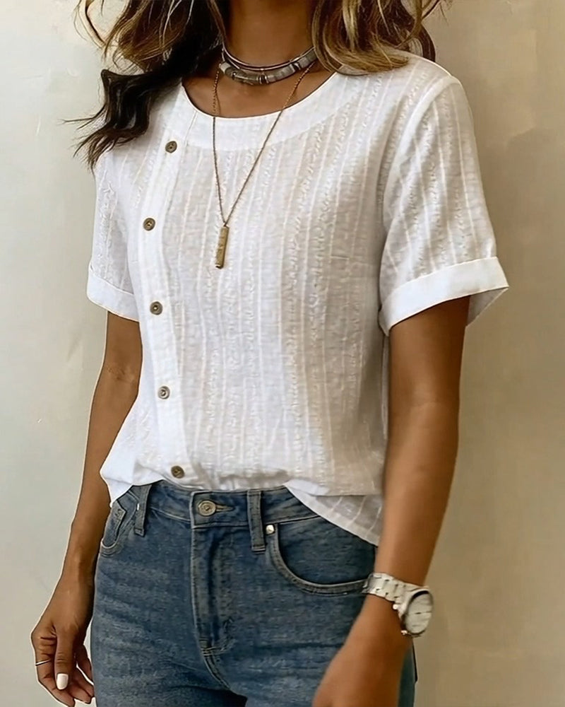 Blus Diagonal Knapp Kort Ärm