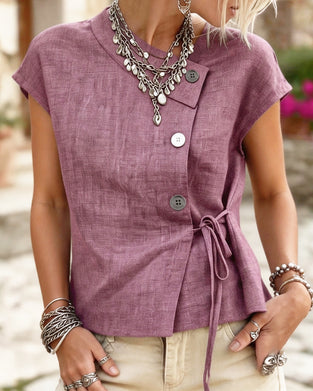 Blus Asymmetrisk Hals Slips Knapp