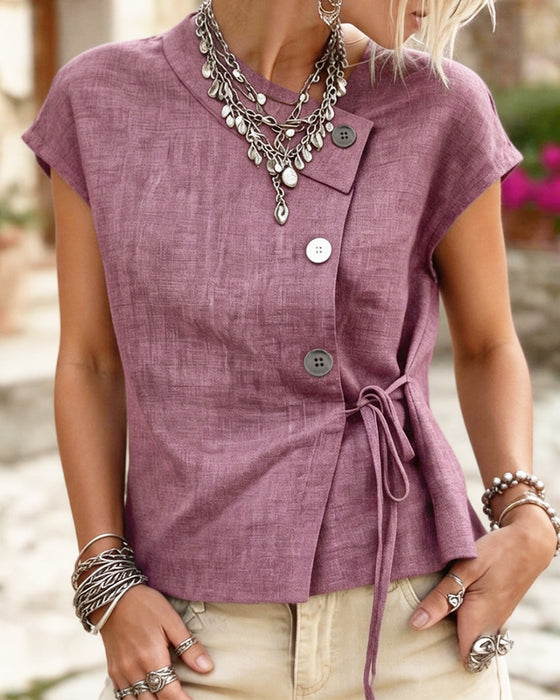 Blus Asymmetrisk Hals Slips Knapp