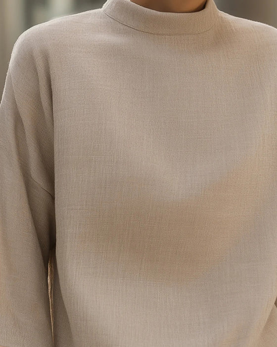 Blus Ståkrage Trekvart Ärm Solid