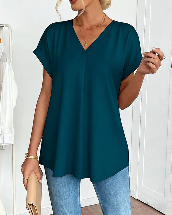 T-Shirt Kortärmad Enfärgad Lapptäcksdesign