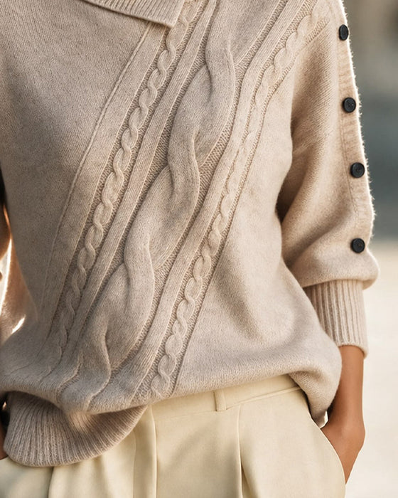 Tröja Diagonal Fläta Turtleneck Knapp
