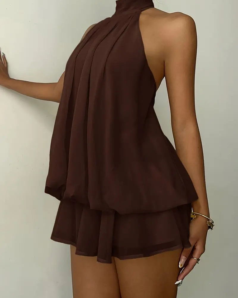 Klänning Halsrem Chiffong Mini