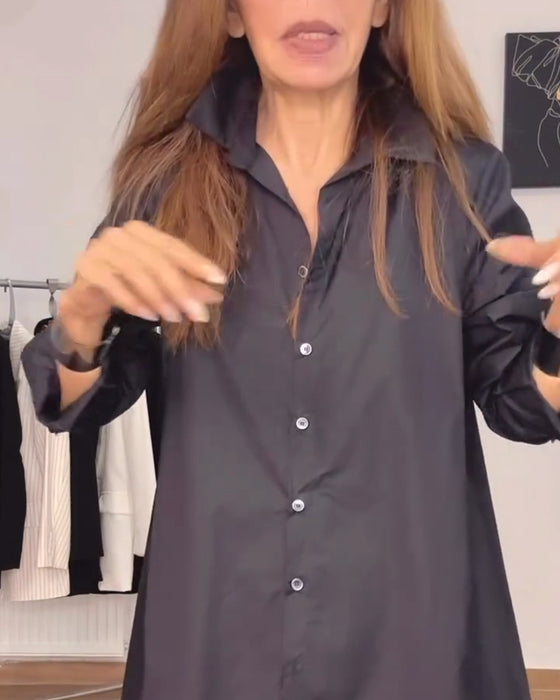 Lapel lös skjorta med oregelbunden knapp