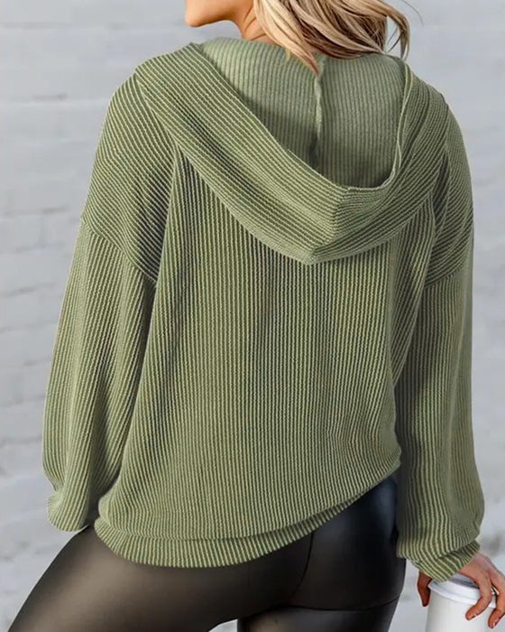 Sweatshirt Med Huva Randig Ficka Lössittande