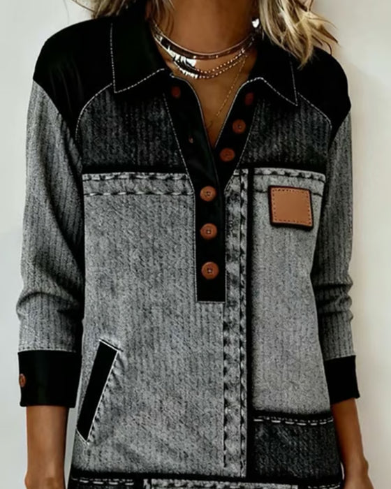 Klänning Knapp Slag V-ringning Färgblock Modern