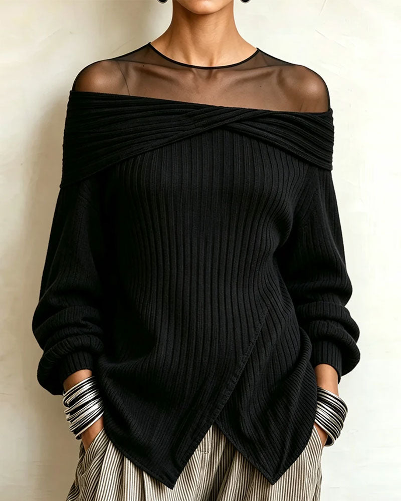 Pullover Off-Axel Asymmetrisk Mesh
