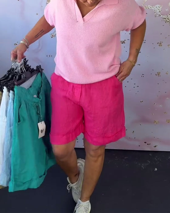 Shorts Enfärgad Bomull Och Linne Avslappnad