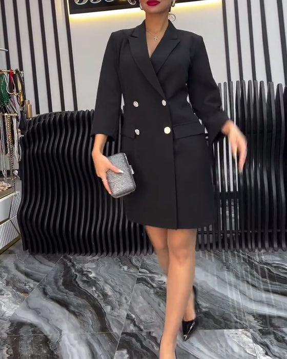 Krage Slips Klänning Dubbelknäppt Kostym