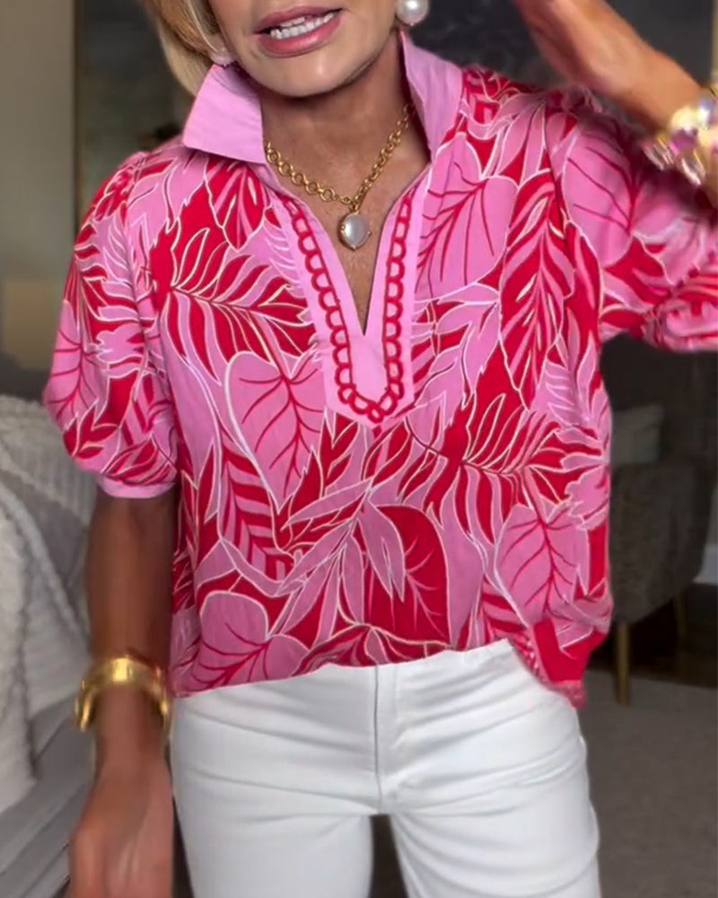 Skjorta Puff Ärm Tryck Peter Pan Krage