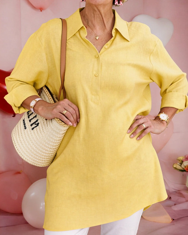 Skjorta Enfärgad Midilängd Bomull-Linne