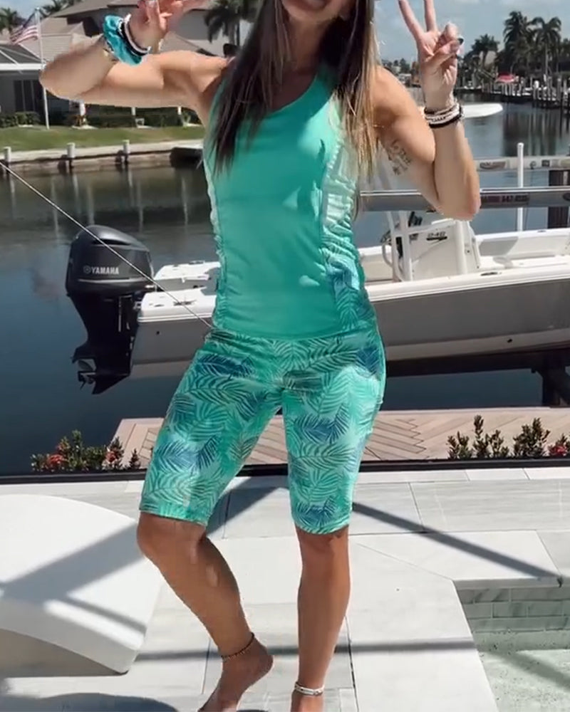 Tankini Tryckt Tankstil Bermudashorts