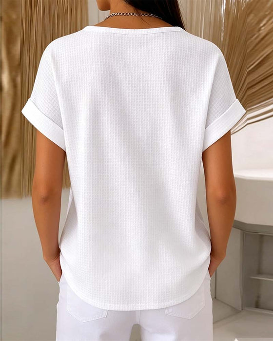 T-Shirt Rund Hals Knapp Våffla