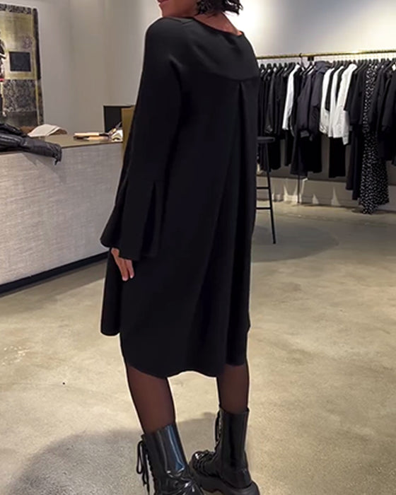 Klänning Enfärgad Flärpärm Rysch